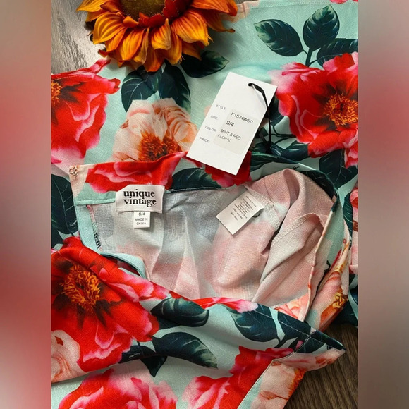 🦋B2G1🦋UNIQUE VINTAGE 1950’s Mint & Red Floral Swing Skirt NWT | SMALL | - Picture 6 of 8